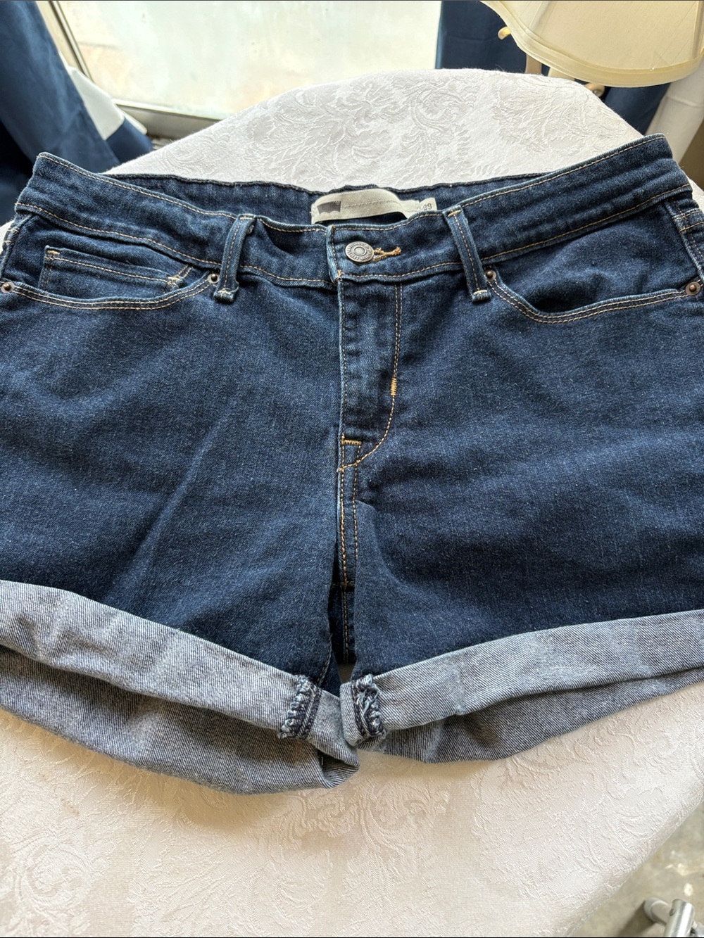 Levi's Dark Blue Rolled-Hem Denim Shorts
